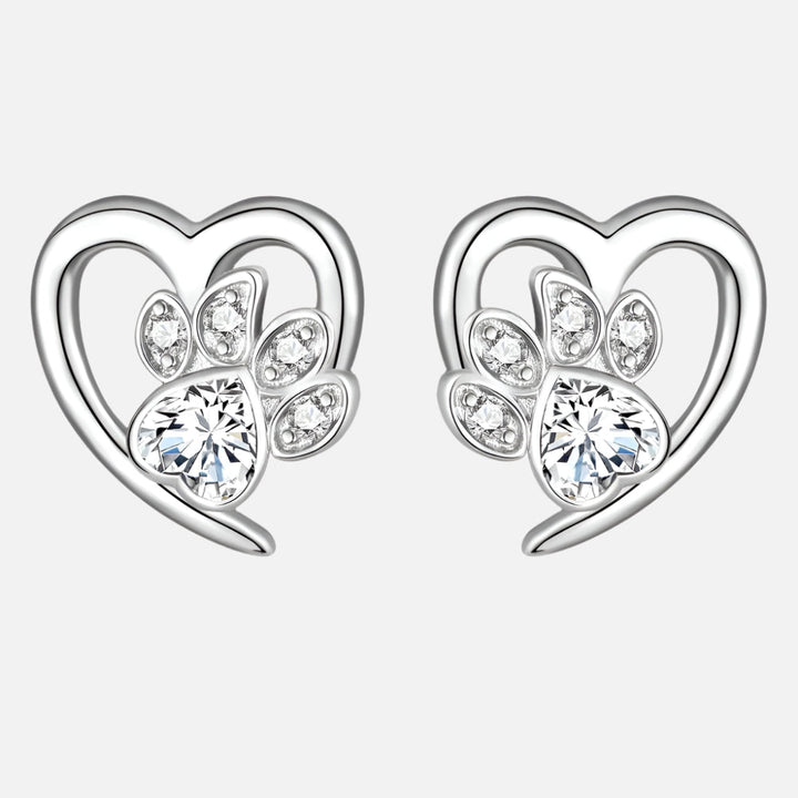 Paw and Heart Earrings with Zirconia