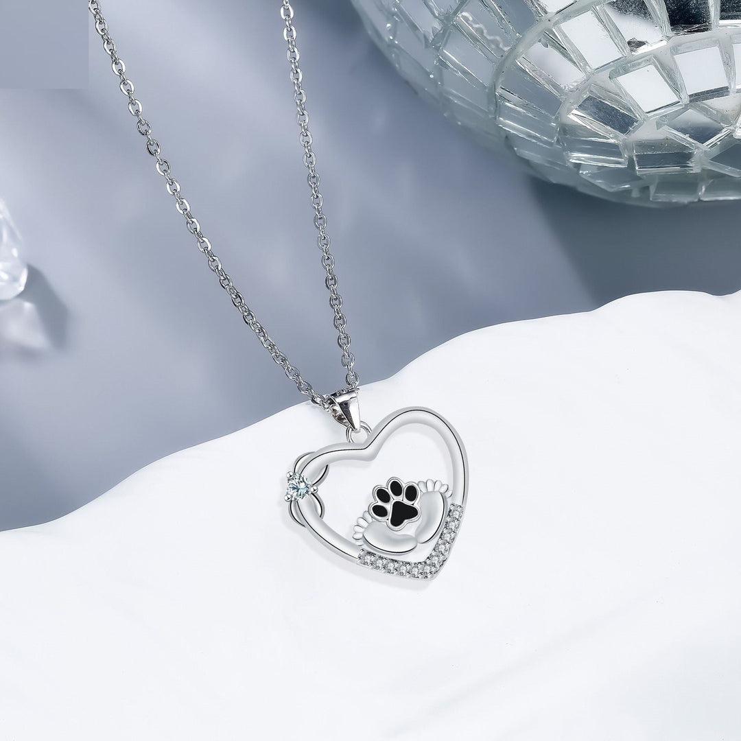 Little Feet Dog Paw Print Necklace and Zirconia