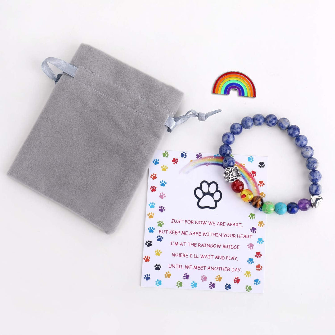 Rainbow Bridge Memorial Bracelet – 7 Chakra Bead Gift for Pet Loss