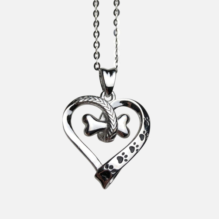 Dog Paw and Heart Necklace in Stainless Steel