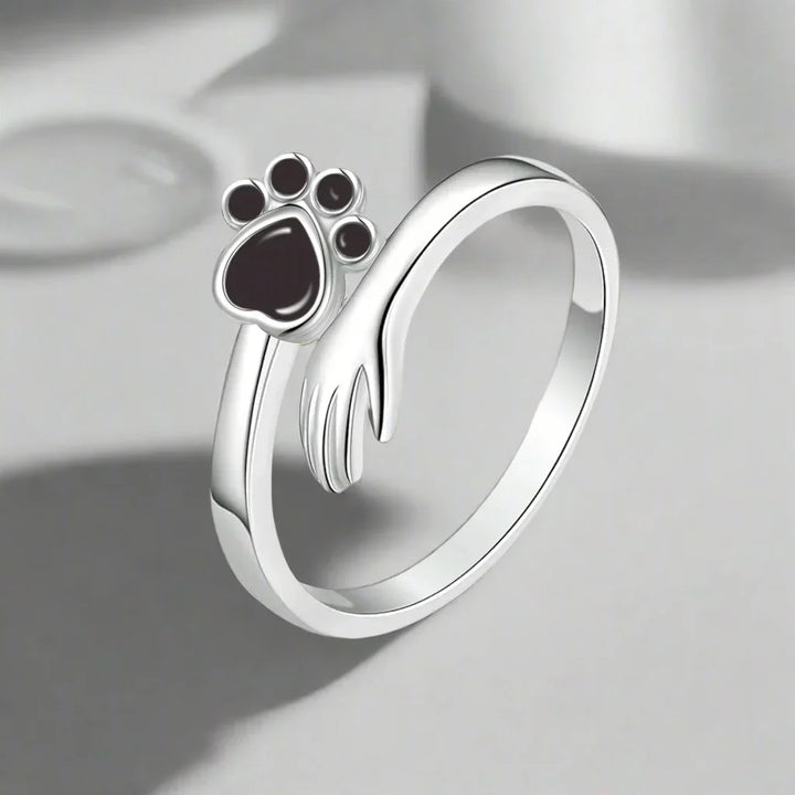 925 Sterling Silver Adjustable Ring – Hand and Paw Print Design