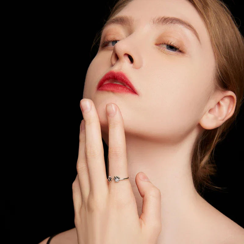 925 Sterling Silver Paw Ring – Adjustable with Zirconia & Enamel