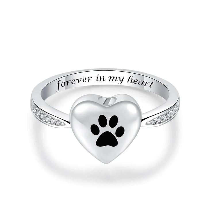 Love Heart Paw Print Urn Ring – Pet Memorial Cremation Jewelry