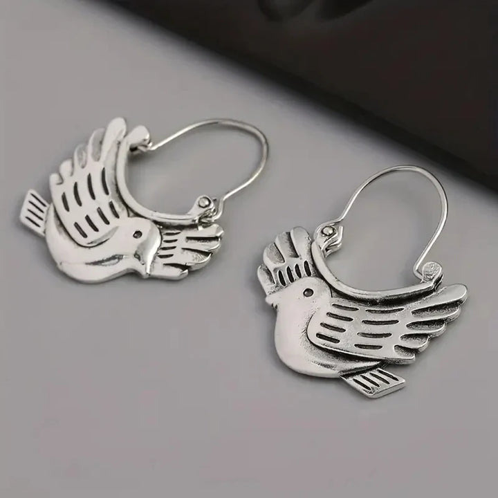 Boho Bird-Inspired Dangle Earrings – Silver-Tone