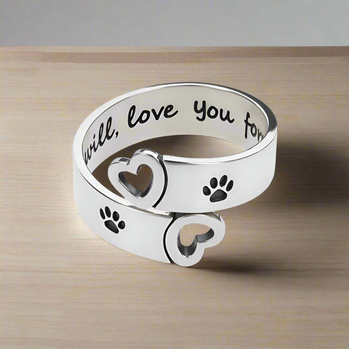 Adjustable Paw & Heart Twist Ring – Stainless Steel
